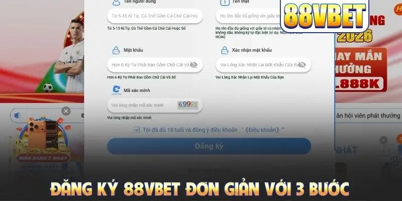 Đăng ký 88VBET đơn giản với 3 bước